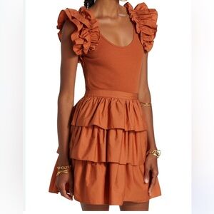 Ulla Johnson, Hanna Auburn Ruffle Mini Dress Tiered Skirt, Size 4 | 1092